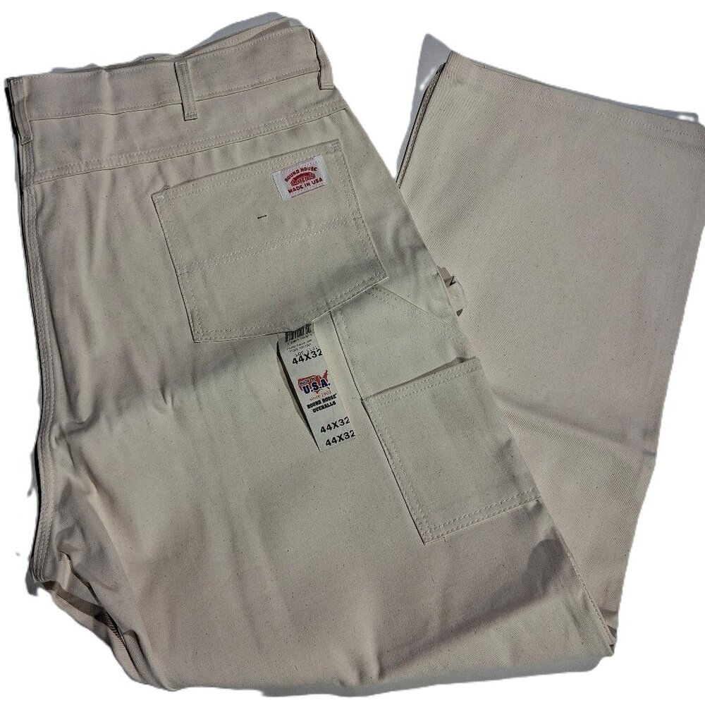 ROUND HOUSE DUNGAREES 44 x 32 Workwear Carpenter Heavy Duck Ivory Made USA NWT